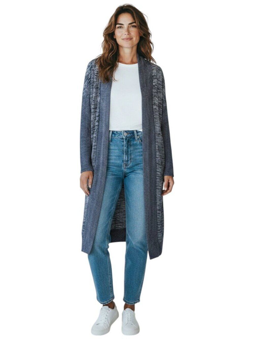 Gap Womens Long Open Front Duster Cardigan Navy Blue Marled Space Dye Size XS